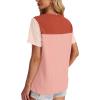 image:imageWIHOLL Womens Fashion 2026 Color Block Shirts Short Sleeve Crewneck Knitted Spring Summer Tops Casual TrendyLight Coral