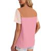 image:imageWIHOLL Womens Fashion 2026 Color Block Shirts Short Sleeve Crewneck Knitted Spring Summer Tops Casual TrendyLight Pink