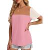 image:imageWIHOLL Womens Fashion 2026 Color Block Shirts Short Sleeve Crewneck Knitted Spring Summer Tops Casual TrendyLight Pink