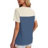 image:imageWIHOLL Womens Fashion 2026 Color Block Shirts Short Sleeve Crewneck Knitted Spring Summer Tops Casual TrendyNavy Blue Beige
