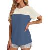 image:imageWIHOLL Womens Fashion 2026 Color Block Shirts Short Sleeve Crewneck Knitted Spring Summer Tops Casual TrendyNavy Blue Beige