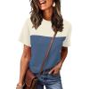 image:imageWIHOLL Womens Fashion 2026 Color Block Shirts Short Sleeve Crewneck Knitted Spring Summer Tops Casual TrendyNavy Blue Beige
