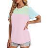image:imageWIHOLL Womens Fashion 2026 Color Block Shirts Short Sleeve Crewneck Knitted Spring Summer Tops Casual TrendyPink Blue