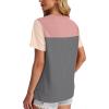image:imageWIHOLL Womens Fashion 2026 Color Block Shirts Short Sleeve Crewneck Knitted Spring Summer Tops Casual TrendyPink Gray