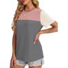 image:imageWIHOLL Womens Fashion 2026 Color Block Shirts Short Sleeve Crewneck Knitted Spring Summer Tops Casual TrendyPink Gray