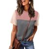 image:imageWIHOLL Womens Fashion 2026 Color Block Shirts Short Sleeve Crewneck Knitted Spring Summer Tops Casual TrendyPink Gray