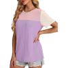 image:imageWIHOLL Womens Fashion 2026 Color Block Shirts Short Sleeve Crewneck Knitted Spring Summer Tops Casual TrendyPurple