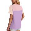 image:imageWIHOLL Womens Fashion 2026 Color Block Shirts Short Sleeve Crewneck Knitted Spring Summer Tops Casual TrendyPurple