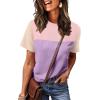 image:imageWIHOLL Womens Fashion 2026 Color Block Shirts Short Sleeve Crewneck Knitted Spring Summer Tops Casual TrendyPurple