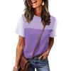 image:imageWIHOLL Womens Fashion 2026 Color Block Shirts Short Sleeve Crewneck Knitted Spring Summer Tops Casual TrendyPurple2