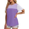 image:imageWIHOLL Womens Fashion 2026 Color Block Shirts Short Sleeve Crewneck Knitted Spring Summer Tops Casual TrendyPurple2