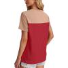 image:imageWIHOLL Womens Fashion 2026 Color Block Shirts Short Sleeve Crewneck Knitted Spring Summer Tops Casual TrendyRed