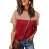 image:imageWIHOLL Womens Fashion 2026 Color Block Shirts Short Sleeve Crewneck Knitted Spring Summer Tops Casual TrendyRed
