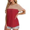 image:imageWIHOLL Womens Fashion 2026 Color Block Shirts Short Sleeve Crewneck Knitted Spring Summer Tops Casual TrendyRed
