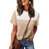 image:imageWIHOLL Womens Fashion 2026 Color Block Shirts Short Sleeve Crewneck Knitted Spring Summer Tops Casual TrendyWhite Khaki