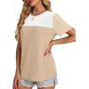image:imageWIHOLL Womens Fashion 2026 Color Block Shirts Short Sleeve Crewneck Knitted Spring Summer Tops Casual TrendyWhite Khaki