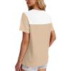 image:imageWIHOLL Womens Fashion 2026 Color Block Shirts Short Sleeve Crewneck Knitted Spring Summer Tops Casual TrendyWhite Khaki