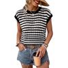 image:imageWIHOLL Womens Summer Cap Sleeve Crochet Tops Hollow Out Spring Sweaters Vacation Cruise Outfits Fashion Clothing 2026Dblack Stripe