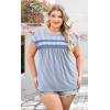 image:imageWIHOLL Womens Summer Tops Trendy 2026 Lace Crochet Cap Short Sleeve Shirts Crew Neck T Shirts Casual Loose BlousesThe Blue Stripes