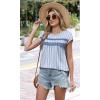 image:imageWIHOLL Womens Summer Tops Trendy 2026 Lace Crochet Cap Short Sleeve Shirts Crew Neck T Shirts Casual Loose BlousesThe Blue Stripes