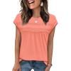image:imageWIHOLL Womens Summer Tops Trendy 2026 Lace Crochet Cap Short Sleeve Shirts Crew Neck T Shirts Casual Loose BlousesThe Coral