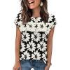 image:imageWIHOLL Womens Summer Tops Trendy 2026 Lace Crochet Cap Short Sleeve Shirts Crew Neck T Shirts Casual Loose BlousesThe Floral Beige