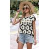 image:imageWIHOLL Womens Summer Tops Trendy 2026 Lace Crochet Cap Short Sleeve Shirts Crew Neck T Shirts Casual Loose BlousesThe Floral Beige