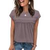 image:imageWIHOLL Womens Summer Tops Trendy 2026 Lace Crochet Cap Short Sleeve Shirts Crew Neck T Shirts Casual Loose BlousesThe Mocha Grey