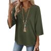 image:imageWIHOLL 34 Length Sleeve Womens Tops Boho V Neck Lace Shirt Trendy Blouses Dressy Casual Vacation Clothes S3XL05  Army Green