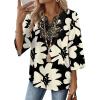 image:imageWIHOLL 34 Length Sleeve Womens Tops Boho V Neck Lace Shirt Trendy Blouses Dressy Casual Vacation Clothes S3XL05  Black Floral