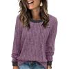 image:imageWIHOLL Long Sleeve Shirts for Women Lightweight Sweaters Fall Outfits 2026 Color Block Winter Clothing Dressy Casual Soft04purple