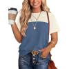 image:imageWIHOLL Womens Fashion 2026 Color Block Shirts Short Sleeve Crewneck Knitted Spring Summer Tops Casual TrendyNavy Blue Beige
