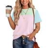 image:imageWIHOLL Womens Fashion 2026 Color Block Shirts Short Sleeve Crewneck Knitted Spring Summer Tops Casual TrendyPink Blue