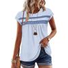 image:imageWIHOLL Womens Summer Tops Trendy 2026 Lace Crochet Cap Short Sleeve Shirts Crew Neck T Shirts Casual Loose BlousesThe Blue Stripes