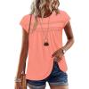 image:imageWIHOLL Womens Summer Tops Trendy 2026 Lace Crochet Cap Short Sleeve Shirts Crew Neck T Shirts Casual Loose BlousesThe Coral