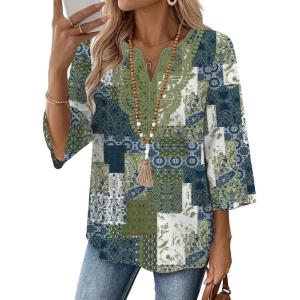 image:imageWIHOLL 34 Length Sleeve Womens Tops Boho V Neck Lace Shirt Trendy Blouses Dressy Casual Vacation Clothes S3XL05  Boho Print