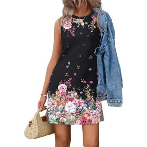 image:imageWIHOLL Casual Dresses for Women Crewneck Sleeveless Tank Dress Summer Spring Boho Vacation ClothesBlack Colorful Floral