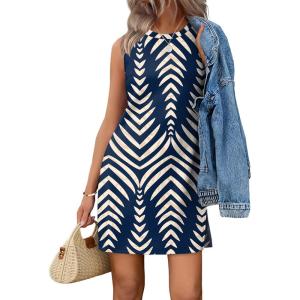 image:imageWIHOLL Casual Dresses for Women Crewneck Sleeveless Tank Dress Summer Spring Boho Vacation ClothesBlue Apricot Stripe