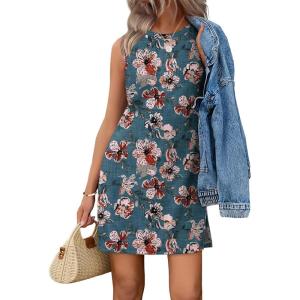image:imageWIHOLL Casual Dresses for Women Crewneck Sleeveless Tank Dress Summer Spring Boho Vacation ClothesBlue Gray Floral