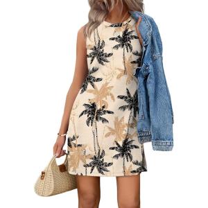 image:imageWIHOLL Casual Dresses for Women Crewneck Sleeveless Tank Dress Summer Spring Boho Vacation ClothesKhaki Coconut Palm
