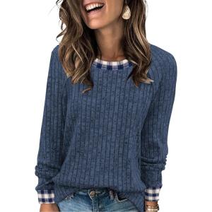 image:imageWIHOLL Long Sleeve Shirts for Women Lightweight Sweaters Fall Outfits 2026 Color Block Winter Clothing Dressy Casual Soft08blue Plaid