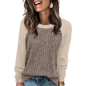 image:imageWIHOLL Long Sleeve Shirts for Women Lightweight Sweaters Fall Outfits 2026 Color Block Winter Clothing Dressy Casual Soft08coffee Apricot