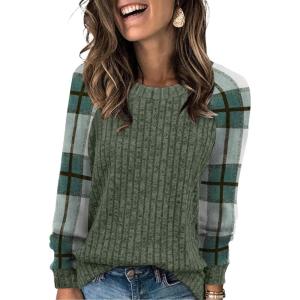image:imageWIHOLL Long Sleeve Shirts for Women Lightweight Sweaters Fall Outfits 2026 Color Block Winter Clothing Dressy Casual Soft08green Plaid