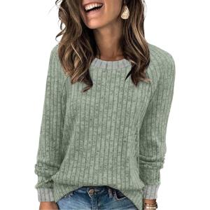 image:imageWIHOLL Long Sleeve Shirts for Women Lightweight Sweaters Fall Outfits 2026 Color Block Winter Clothing Dressy Casual Soft08light Green