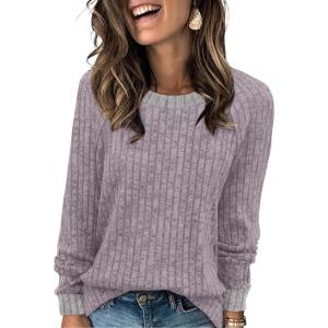 image:imageWIHOLL Long Sleeve Shirts for Women Lightweight Sweaters Fall Outfits 2026 Color Block Winter Clothing Dressy Casual Soft08light Purple