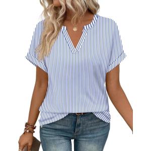 image:imageWIHOLL Womens Blouses Spring Tops Short Sleeve Shirts Dressy Casual Summer Vacation Fashion Clothing 2026Blue White Striped