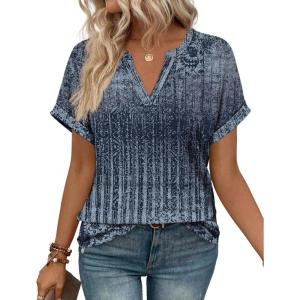 image:imageWIHOLL Womens Blouses Spring Tops Short Sleeve Shirts Dressy Casual Summer Vacation Fashion Clothing 2026Boho Navy