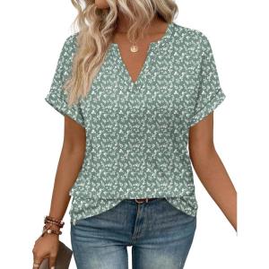 image:imageWIHOLL Womens Blouses Spring Tops Short Sleeve Shirts Dressy Casual Summer Vacation Fashion Clothing 2026Floral Green