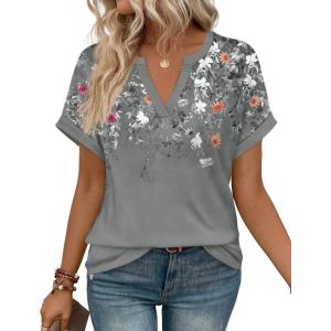 image:imageWIHOLL Womens Blouses Spring Tops Short Sleeve Shirts Dressy Casual Summer Vacation Fashion Clothing 2026Floral Grey