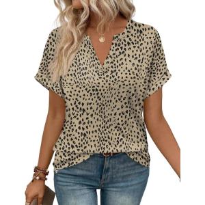 image:imageWIHOLL Womens Blouses Spring Tops Short Sleeve Shirts Dressy Casual Summer Vacation Fashion Clothing 2026Light Brown Leopard Print